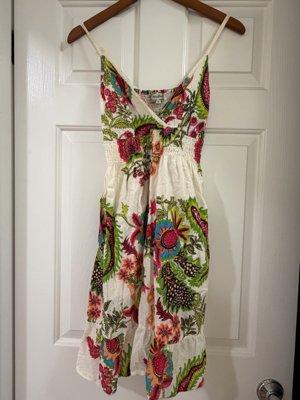 Hawaiian Colorful Floral Sundress - White Base with Pink, Green & Blue Print